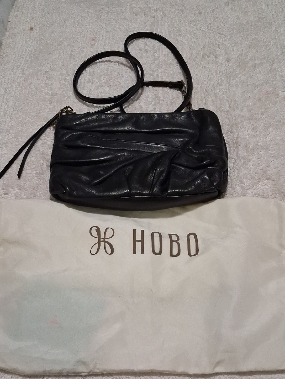 HOBO Black Ruched Leather Crossbody Hobo